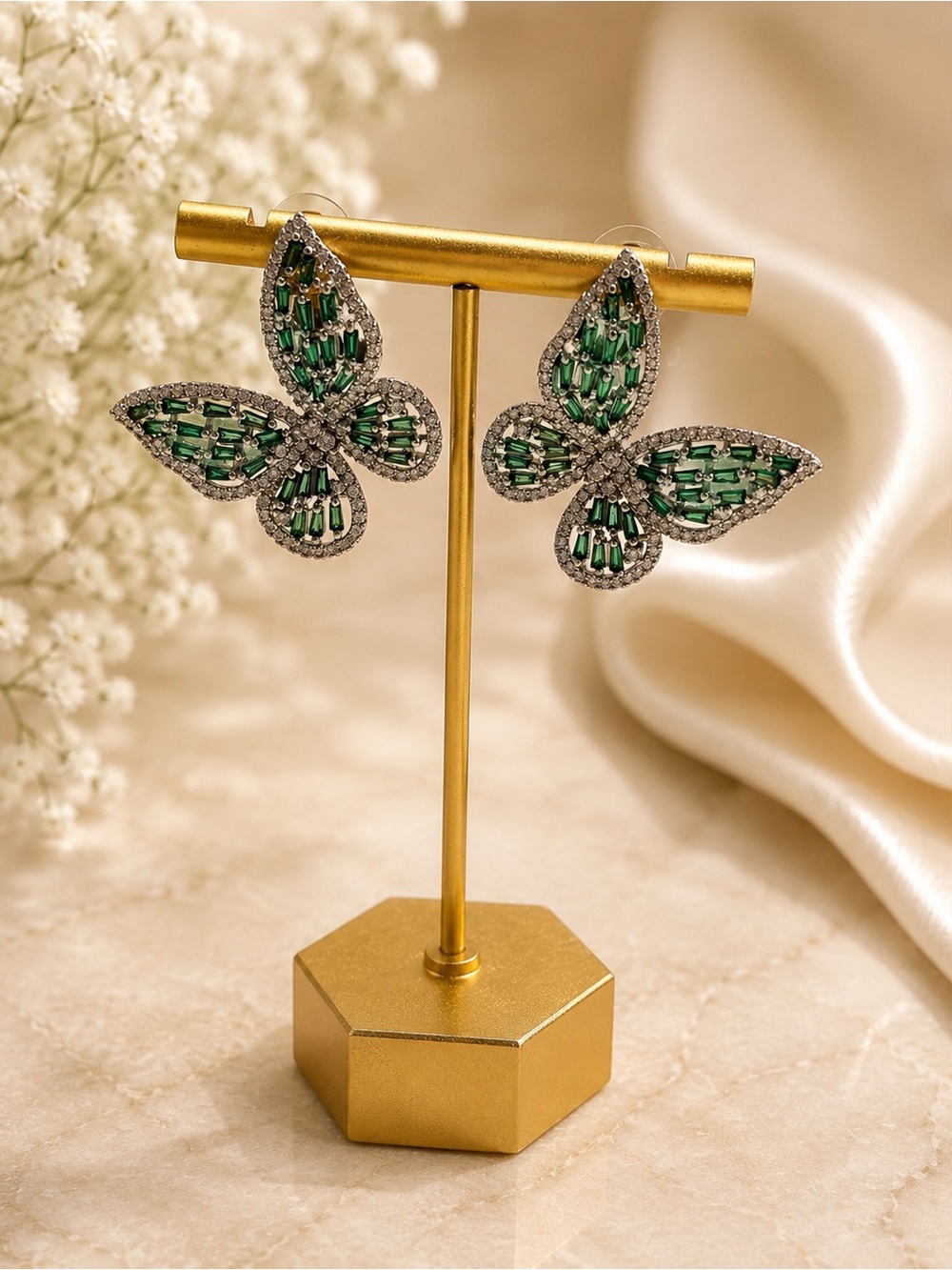 Green Crystal Butterfly Statement Earrings 925 posts